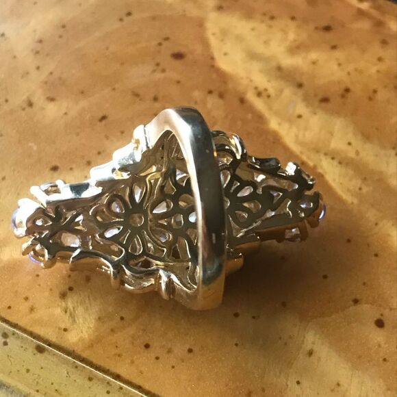 Natural Tanzanite Black Spinel Sterling Silver Cocktail Ring Size 6 - Picture 5 of 9